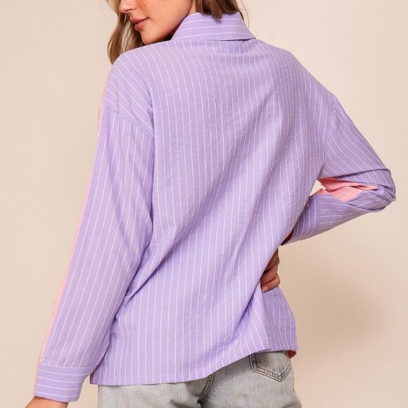 LUMIERE BACK & FORTH STRIPED BUTTON DOWN SHIRT - Picture 4 of 5